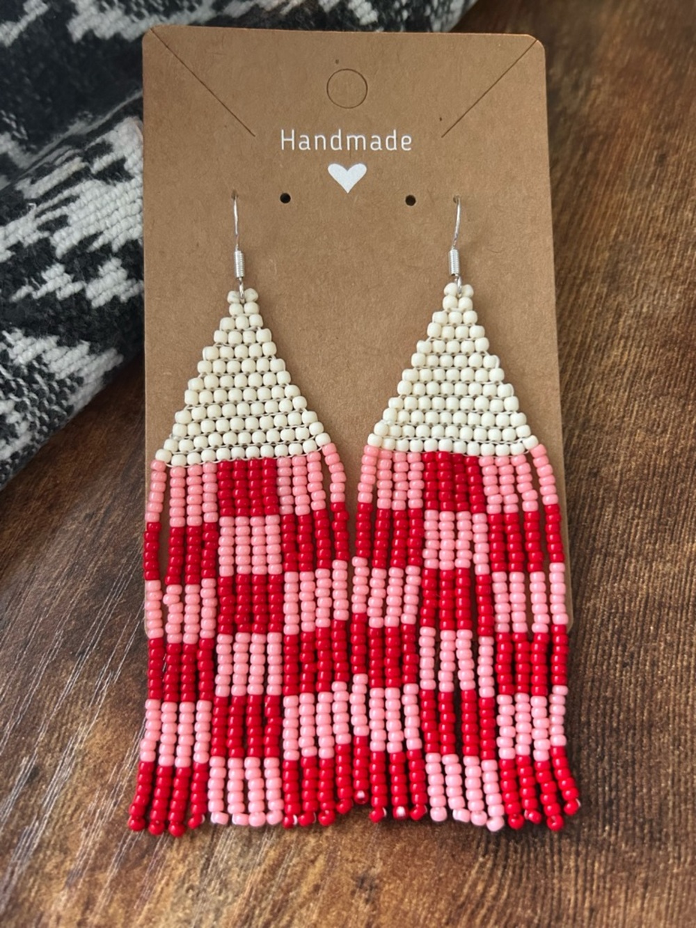 {Strawberry Patch} Handmade Beaded Earrings 3.5"
